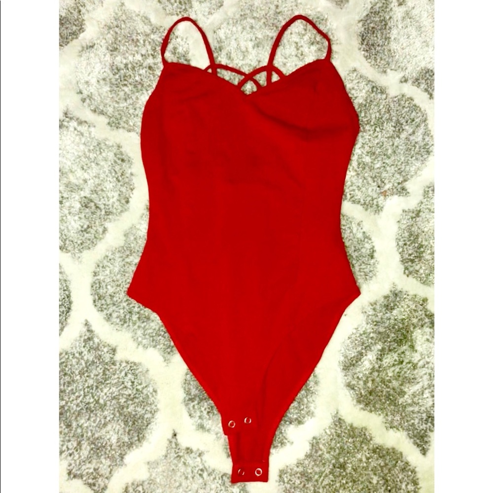 Women red bodysuit